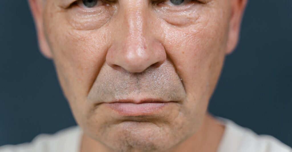 顔のたるみが老け見えに与える影響とその確認方法を解説する女性の顔の図解