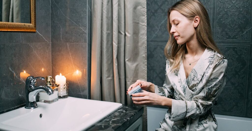 スキンケア製品の香りを楽しんでいる女性のイメージ